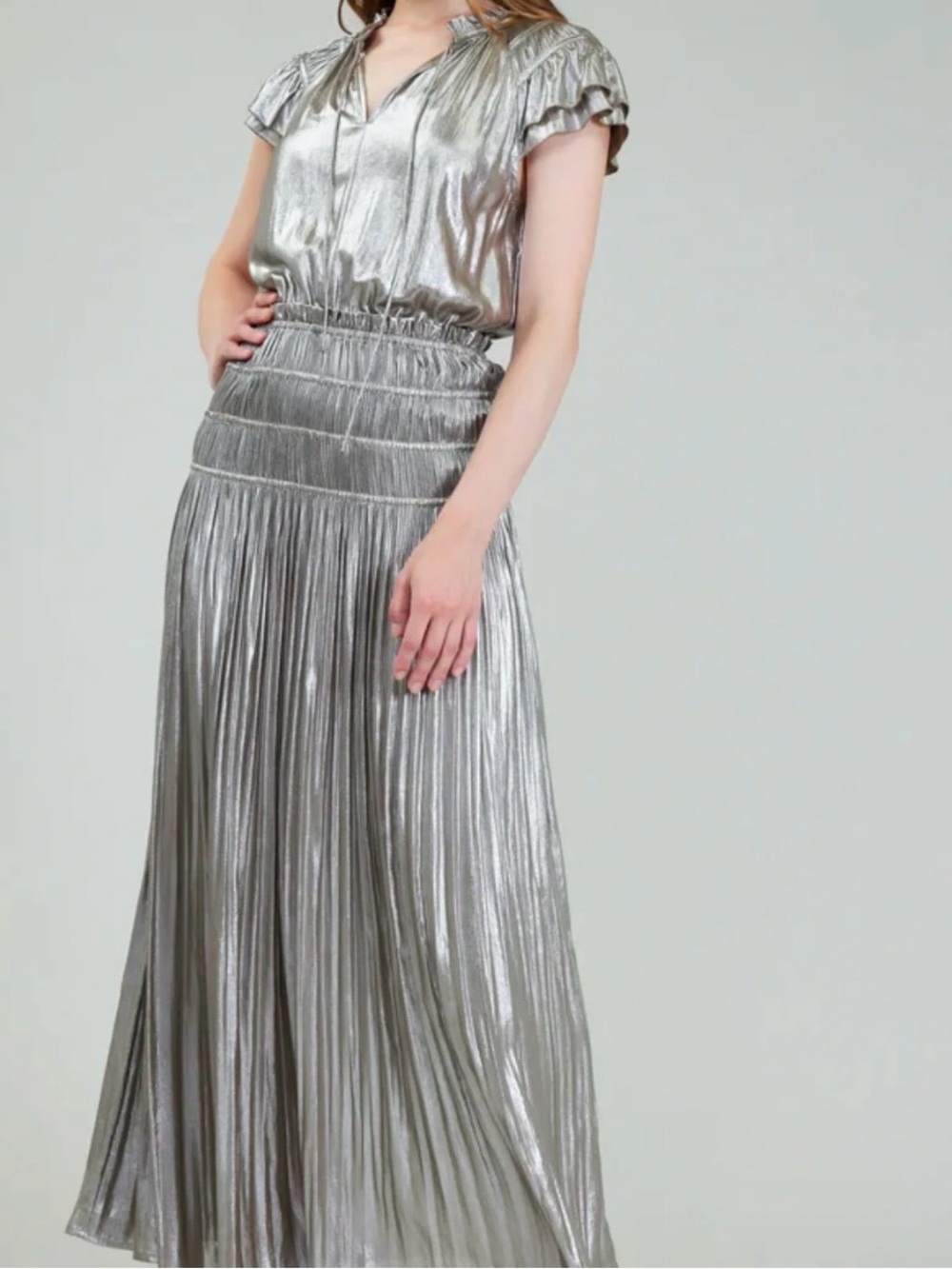 Current Air Silver Metallic Pleated Dress - NWOT